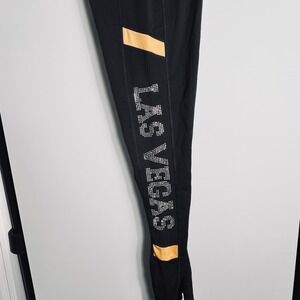 LYDAA Women's M Black Las Vegas Rhinestone Leggings Yellow Accent NWT